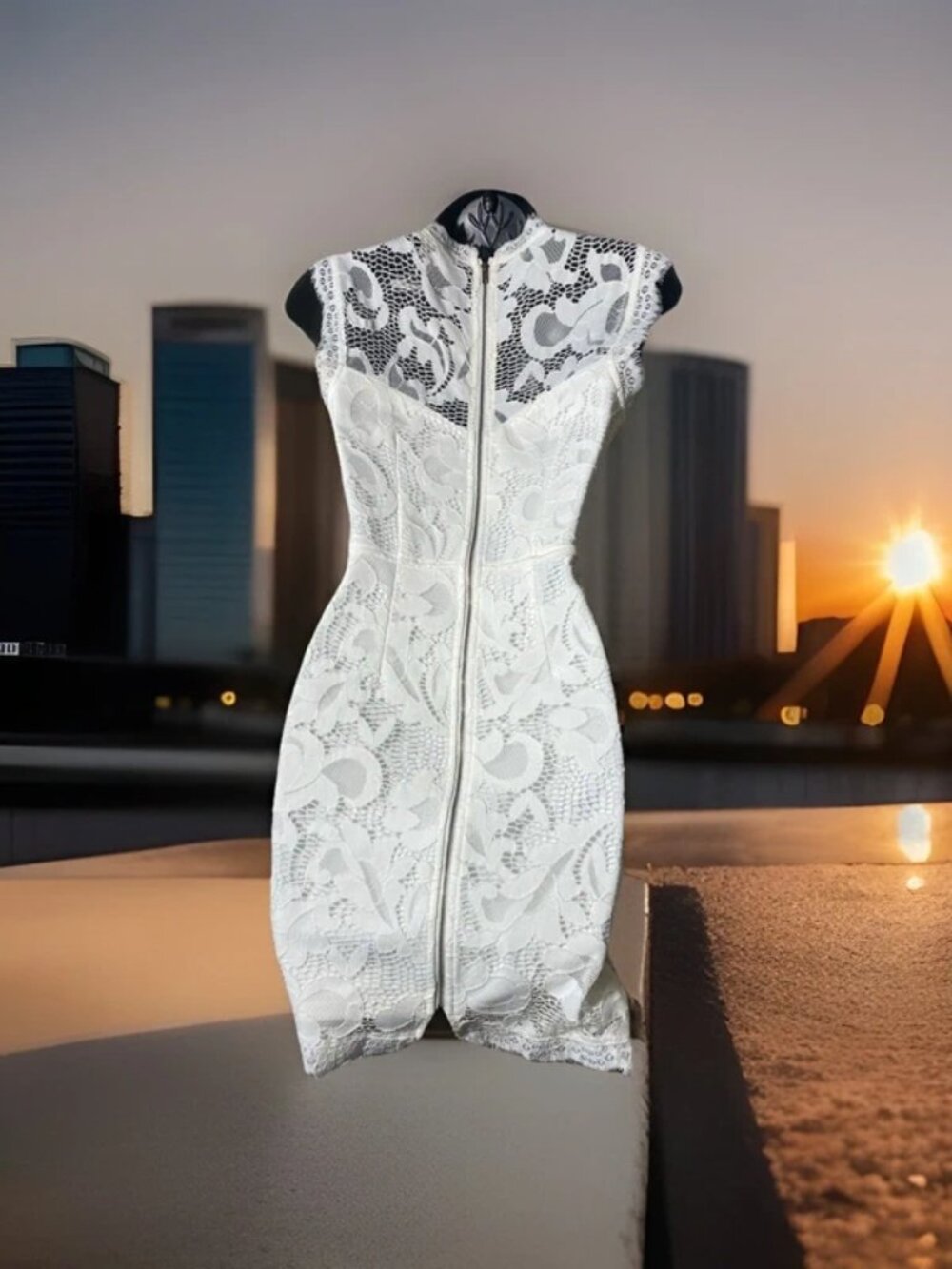 Designer Cocktail Mini Dress Summer Sleeveless Crochet Sans Souci White Slip
